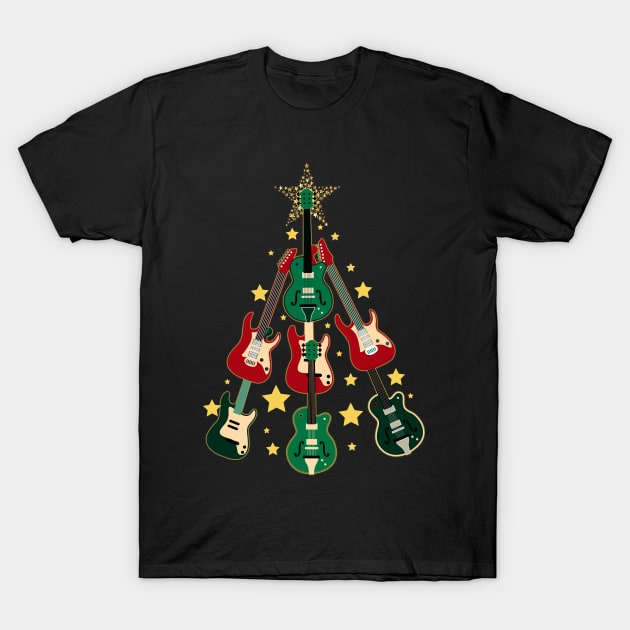 Cool Guitar Christmas Tree Guitar Lovers Christmas Tree T-Shirt by Dibble Dabble Designs